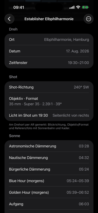 Shot mit Kader und Sonnenstand